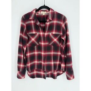 CLOTH & STONE PLAID BUTTON DOWN FLANNEL SHIRT SMALL HIGH-LOW WESTERN‎ RANCH